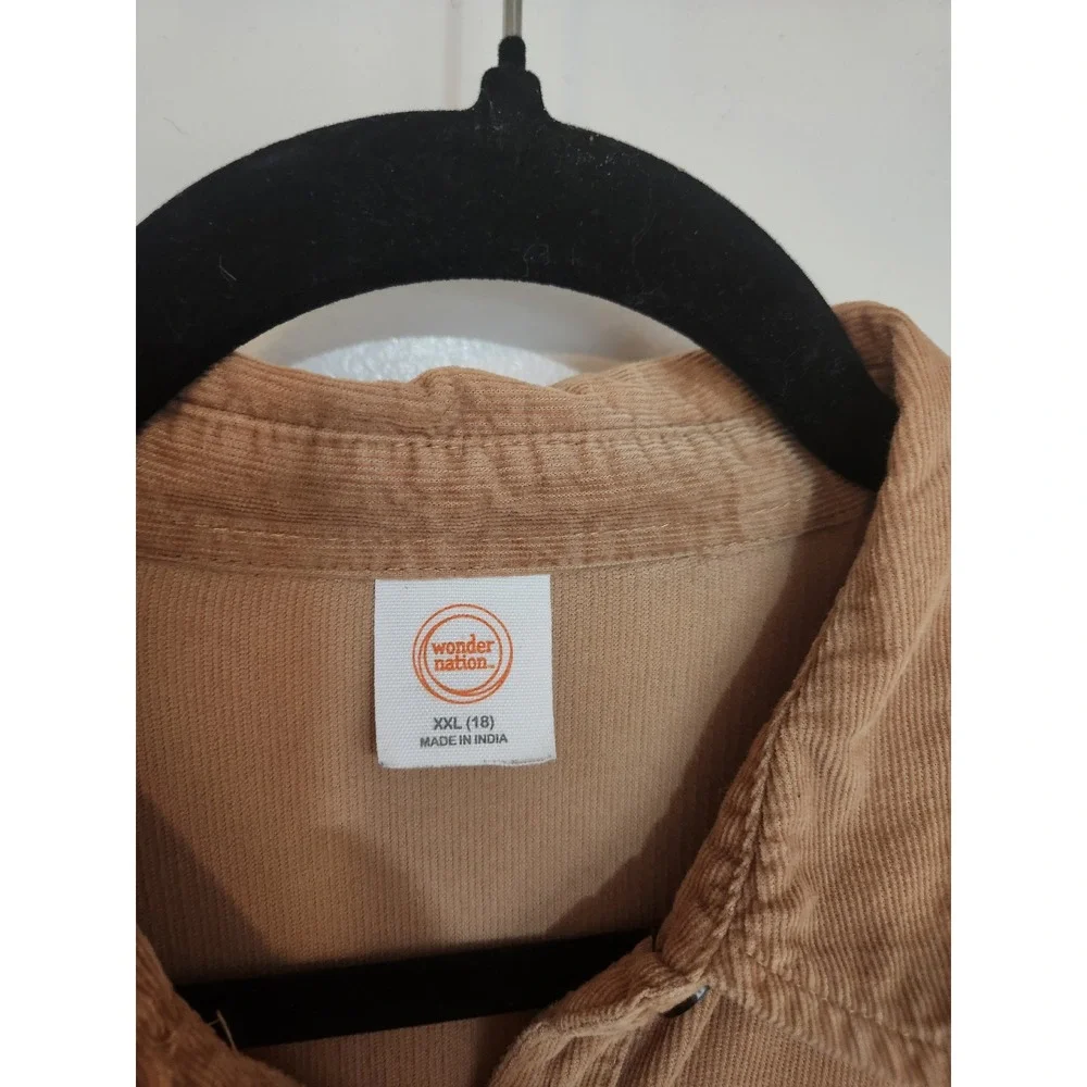 Wonder Nation Girls Tan Corduroy Babydoll Shirt Dress XXL 18 Long Sleeve